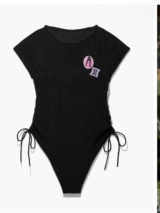 Savage X Fenty Tops - Savage X Fenty black One-Piece Bodysuit with Pink Patch Details